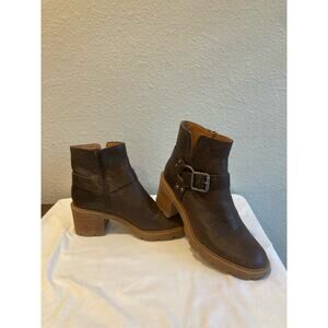 Lucky Brand Womens Leather Boots Size 9M Brown Side Zipper Ankle Harness